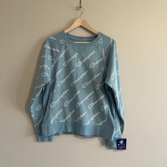 NWT Champion Women’s Blue & White Crewneck Sweatshirt Size Medium - Picture 1 of 8